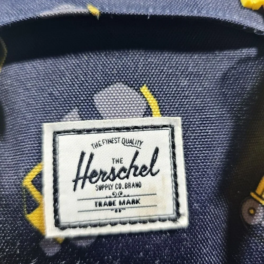 Herschel Kids Mini Backpack Navy/Yellow Vehicle Print Drawstring Outer Pockets